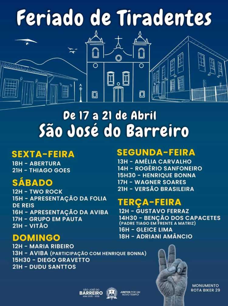Programação do Feriado de Tiradentes